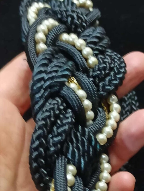 Vintage 80’s Braided Rope Belt Faux Pearl Gold Nautical Glam XS/S